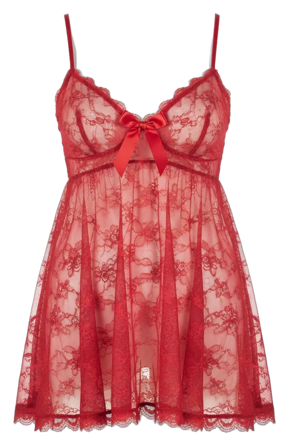 Babydoll rojo de encaje con moño
