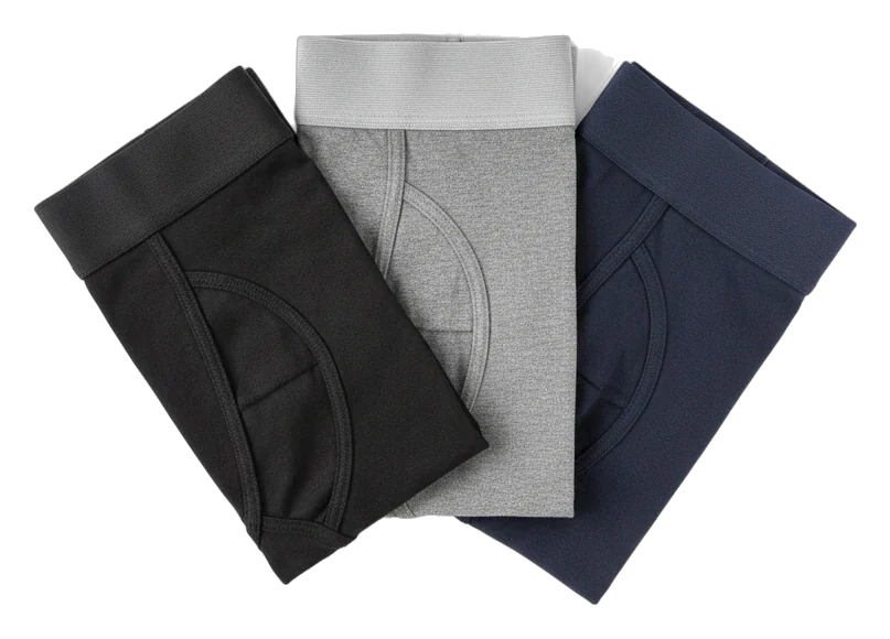 Tres bóxer de caballero en negro, gris y azul marino