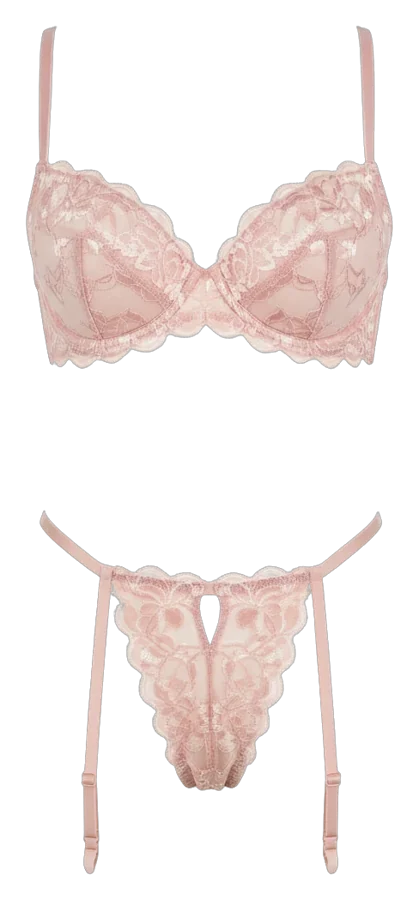 Conjunto rosa de encaje con ligas