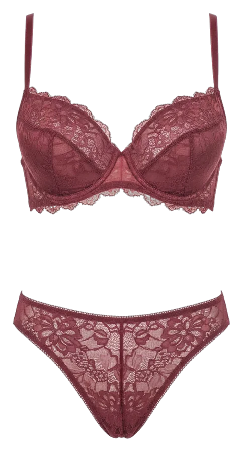 Conjunto vino de encaje con brasier push up